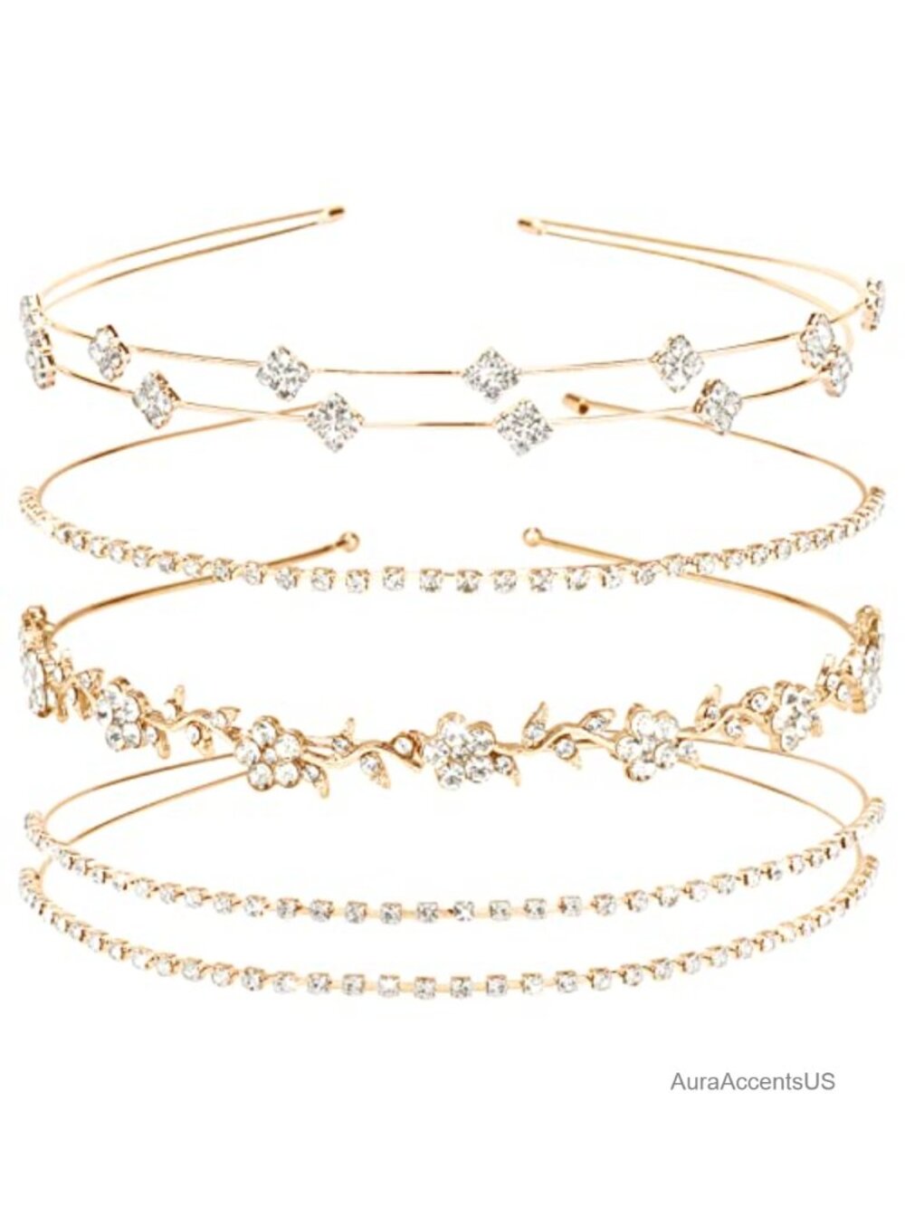 4pc Rhinestone Crystal Headbands Metal Hair Accessories for Women Girls Weddings